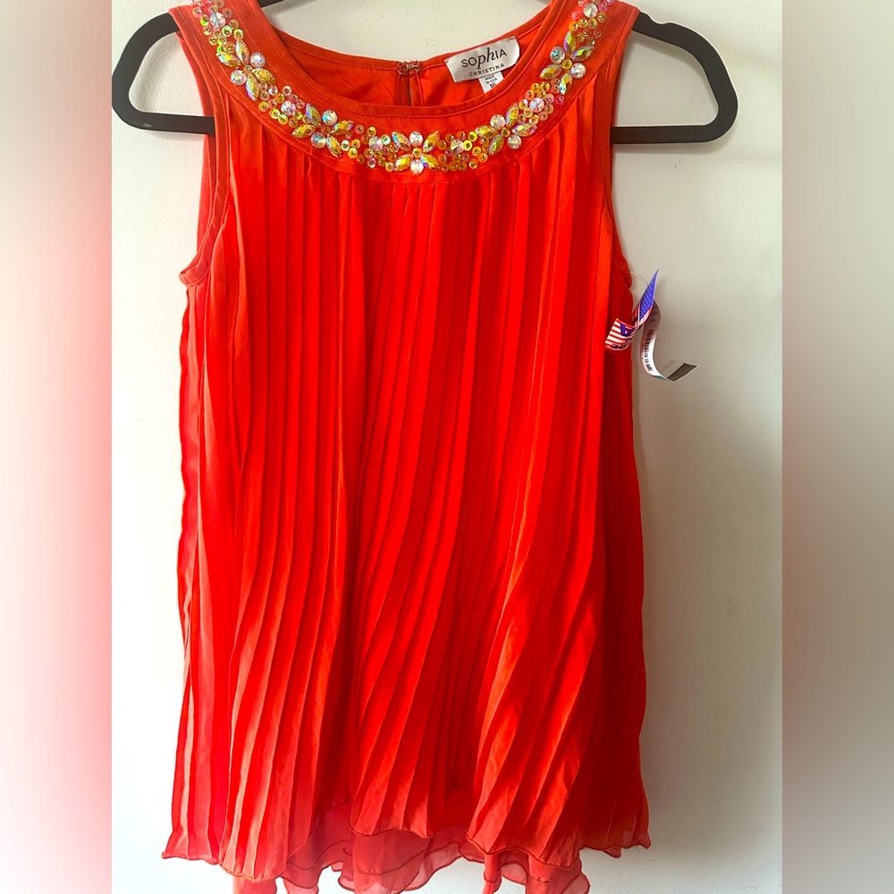 Sophia Christina Coral Sequin Neckline Sleeveless Pleated Top Size: 16” (NWT)